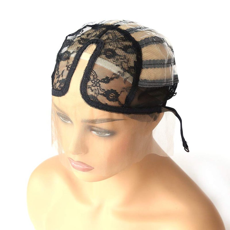 BTWTRY U Part Wig Cap with Lace for Wigs Making with Adjustable Strap Middle Part Medium Size Black Weaving Wig Cap for Women and Girls DIY Wigs (1 Pc, 0051) - Image 3